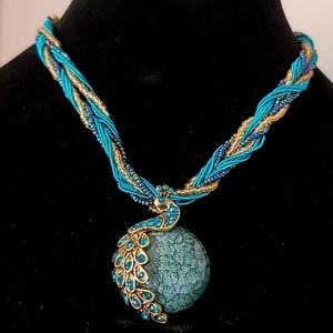 NEW! Teal Peacock Torsade Enhancer Necklace.